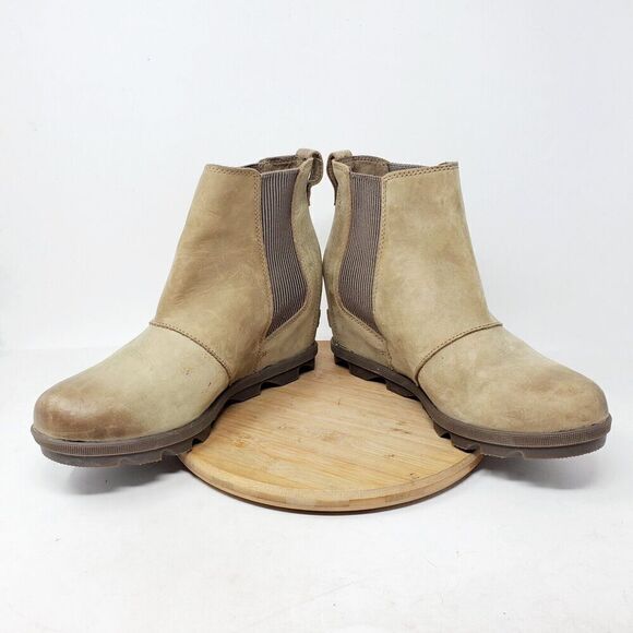 Sorel Joan of Arctic Wedge‎ Chelsea Boots Womens 10.5 Tan Burnished Brown Winter - Picture 4 of 12